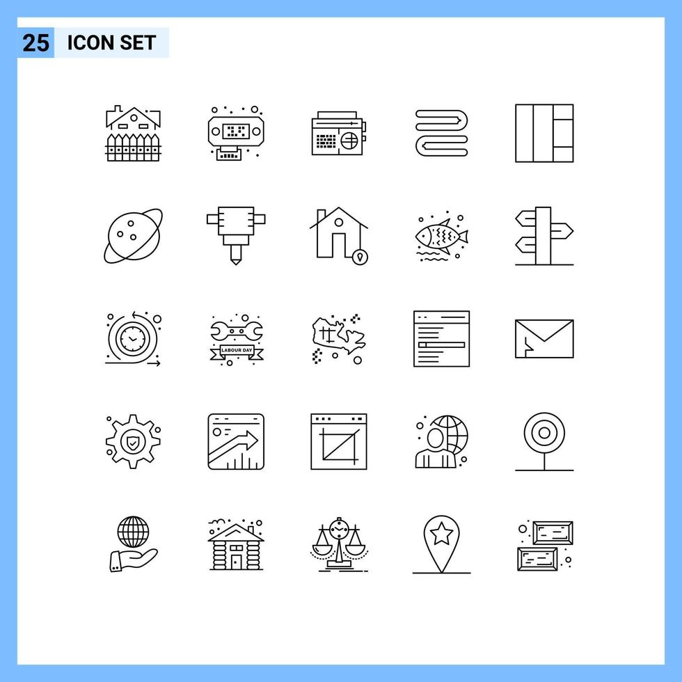 Universal Icon Symbols Group of 25 Modern Lines of planet grid radio towel clean Editable Vector Design Elements