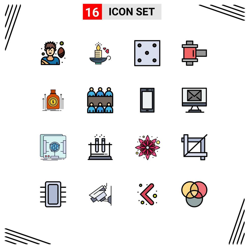Modern Set of 16 Flat Color Filled Lines and symbols such as fund money game bag photo Editable Creative Vector Design Elements