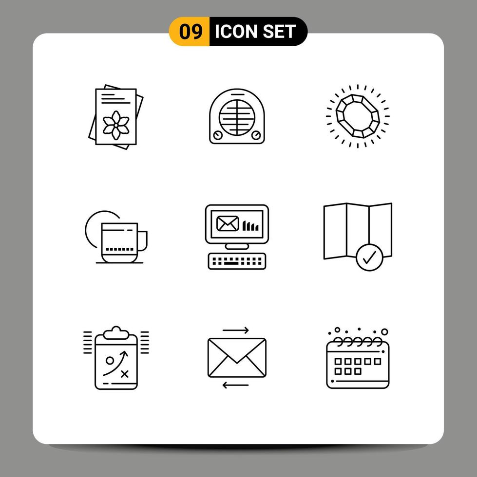 9 User Interface Outline Pack of modern Signs and Symbols of email hotel fashion hot luxury Editable Vector Design Elements