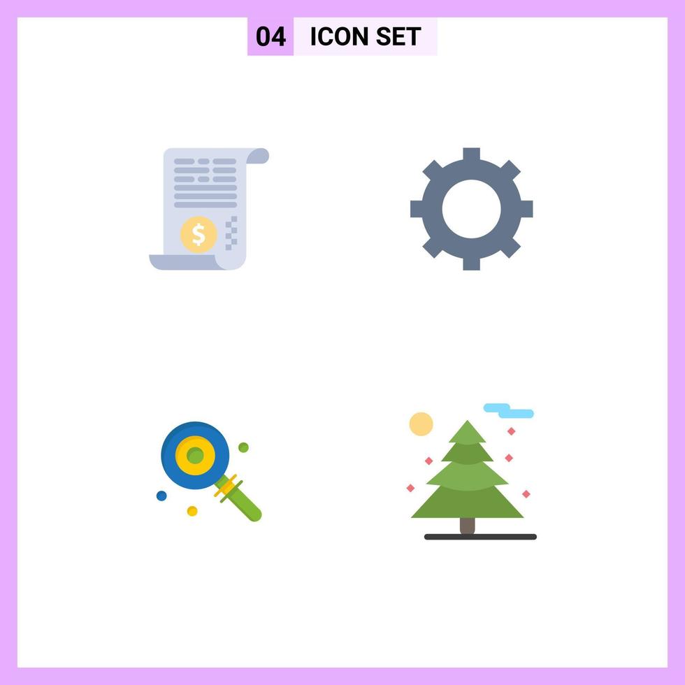 Set of 4 Commercial Flat Icons pack for file lolly finance gear nature Editable Vector Design Elements