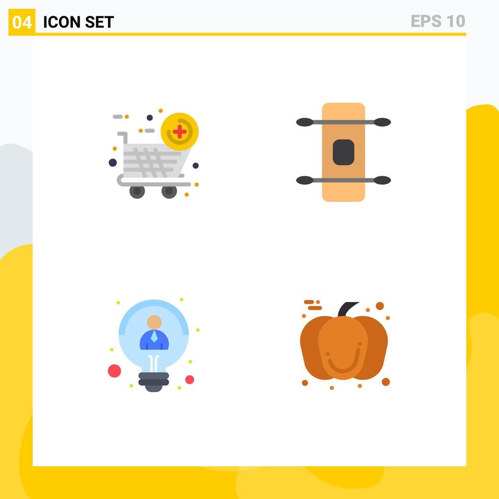 Set of 4 Commercial Flat Icons pack for black friday thinking longboard creative thanksgiving Editable Vector Design Elements