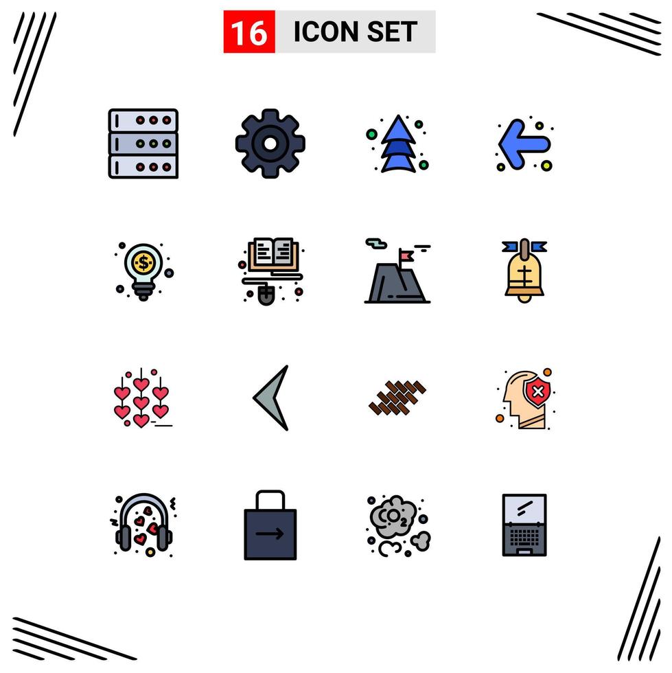 Modern Set of 16 Flat Color Filled Lines Pictograph of shopping dollar arrows bulb back Editable Creative Vector Design Elements