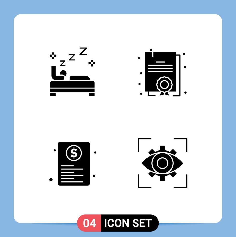 Group of 4 Solid Glyphs Signs and Symbols for bed page cleaning diploma web Editable Vector Design Elements