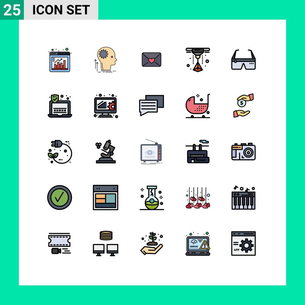 25 Universal Filled line Flat Colors Set for Web and Mobile Applications glasses computing brainstorming computer laser Editable Vector Design Elements