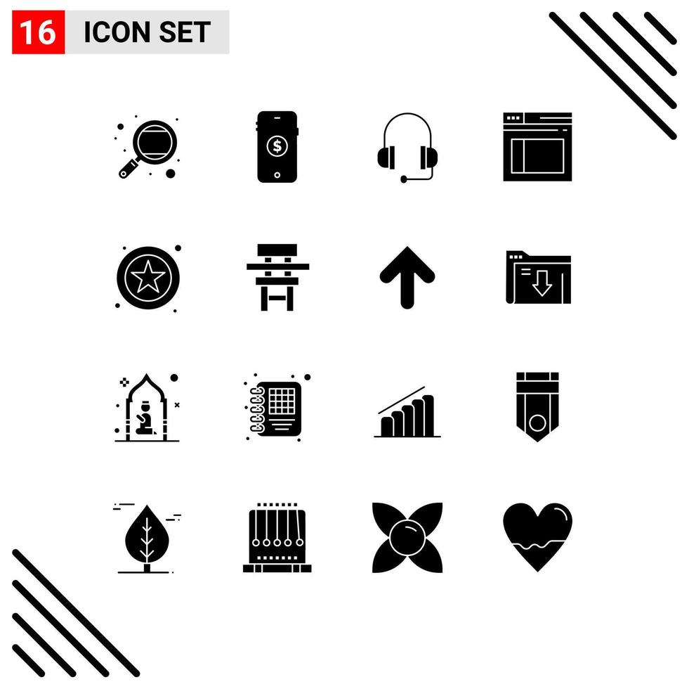 16 User Interface Solid Glyph Pack of modern Signs and Symbols of star website online web page Editable Vector Design Elements