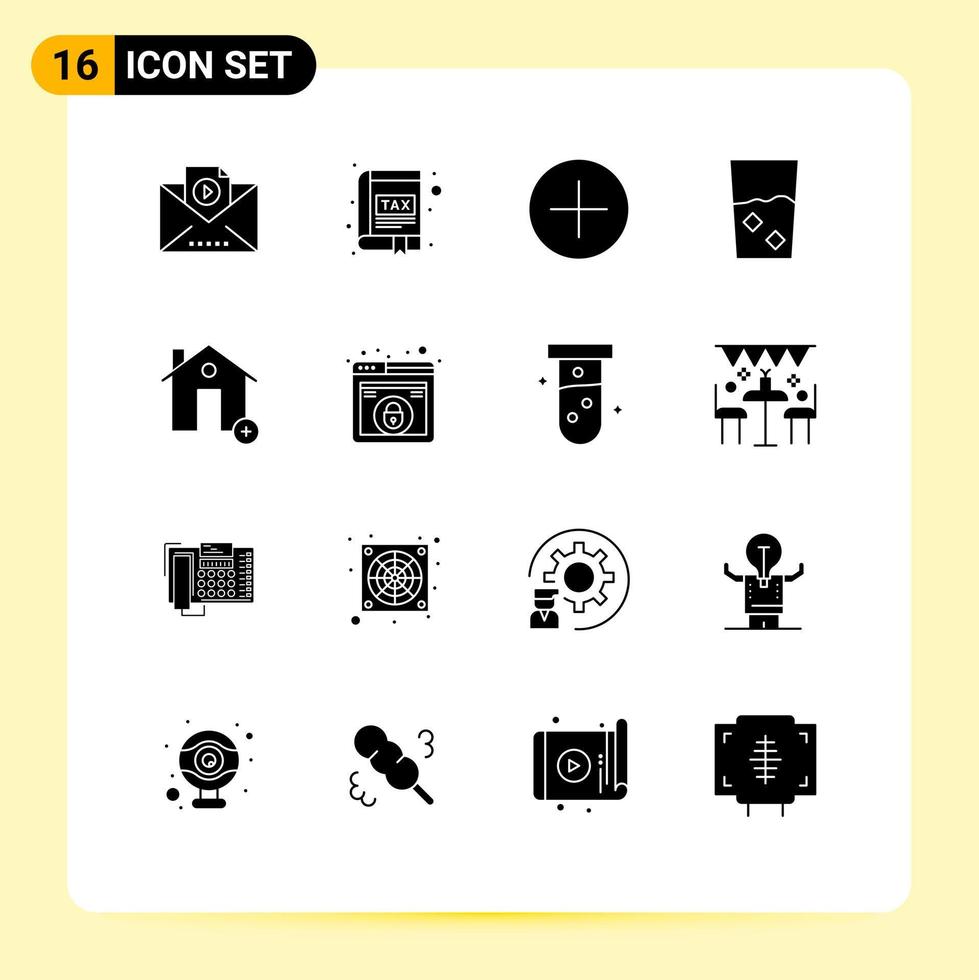 Paquete de glifos sólidos de 16 interfaces de usuario de signos y símbolos modernos del conjunto de edificios agregar elementos de diseño vectorial editables hechos en la cocina vector