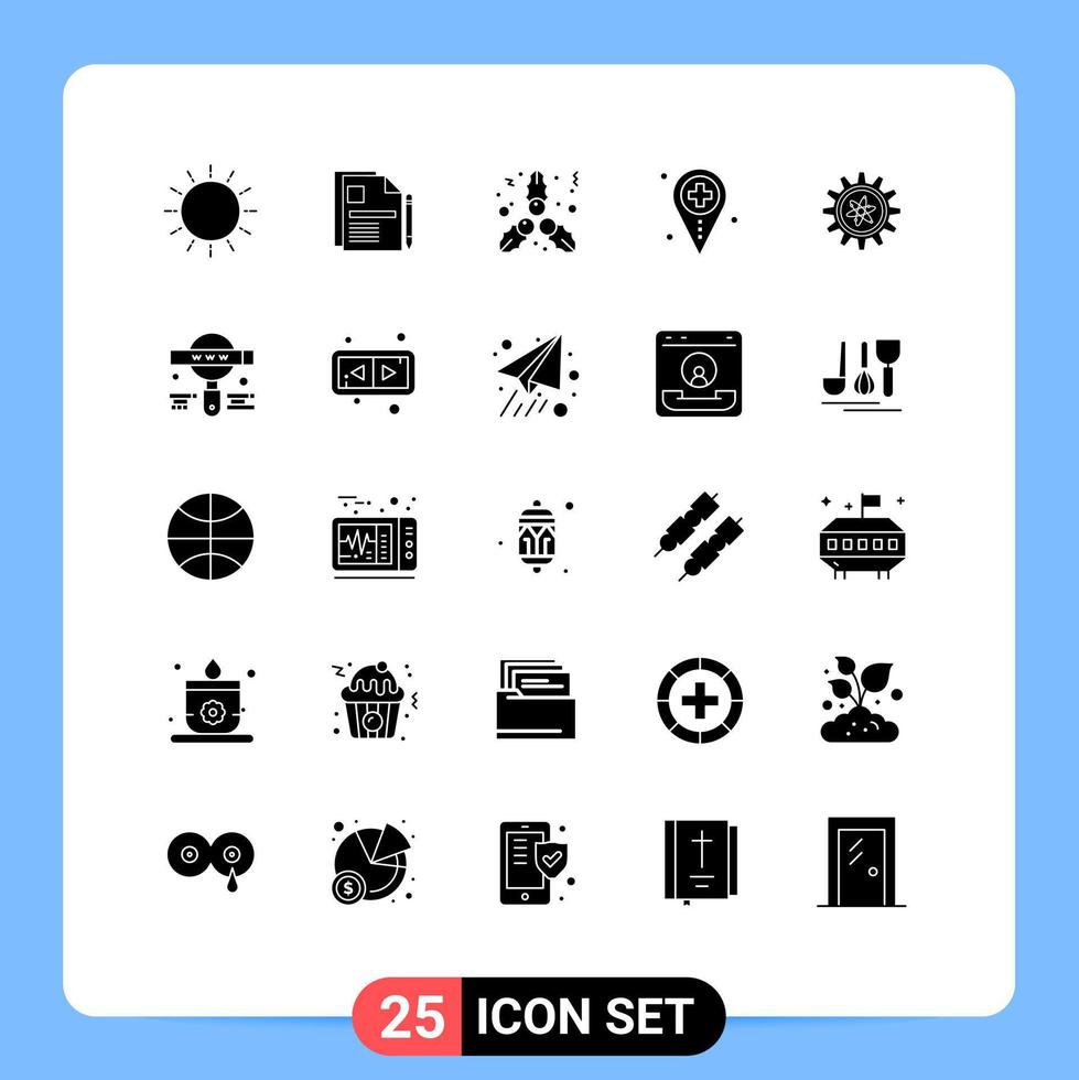 Set of 25 Modern UI Icons Symbols Signs for medical location legal document hospital mistletoe Editable Vector Design Elements