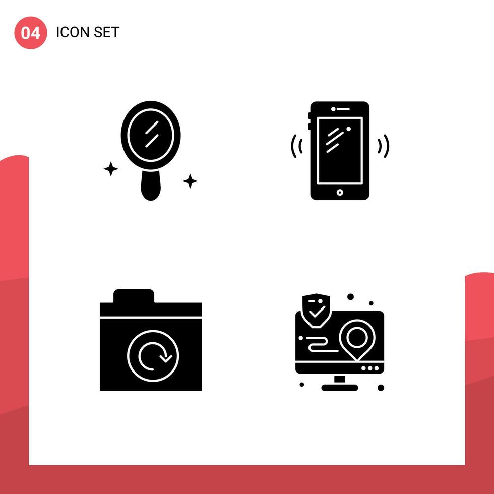 4 Universal Solid Glyphs Set for Web and Mobile Applications interior restore smart phone signals app Editable Vector Design Elements