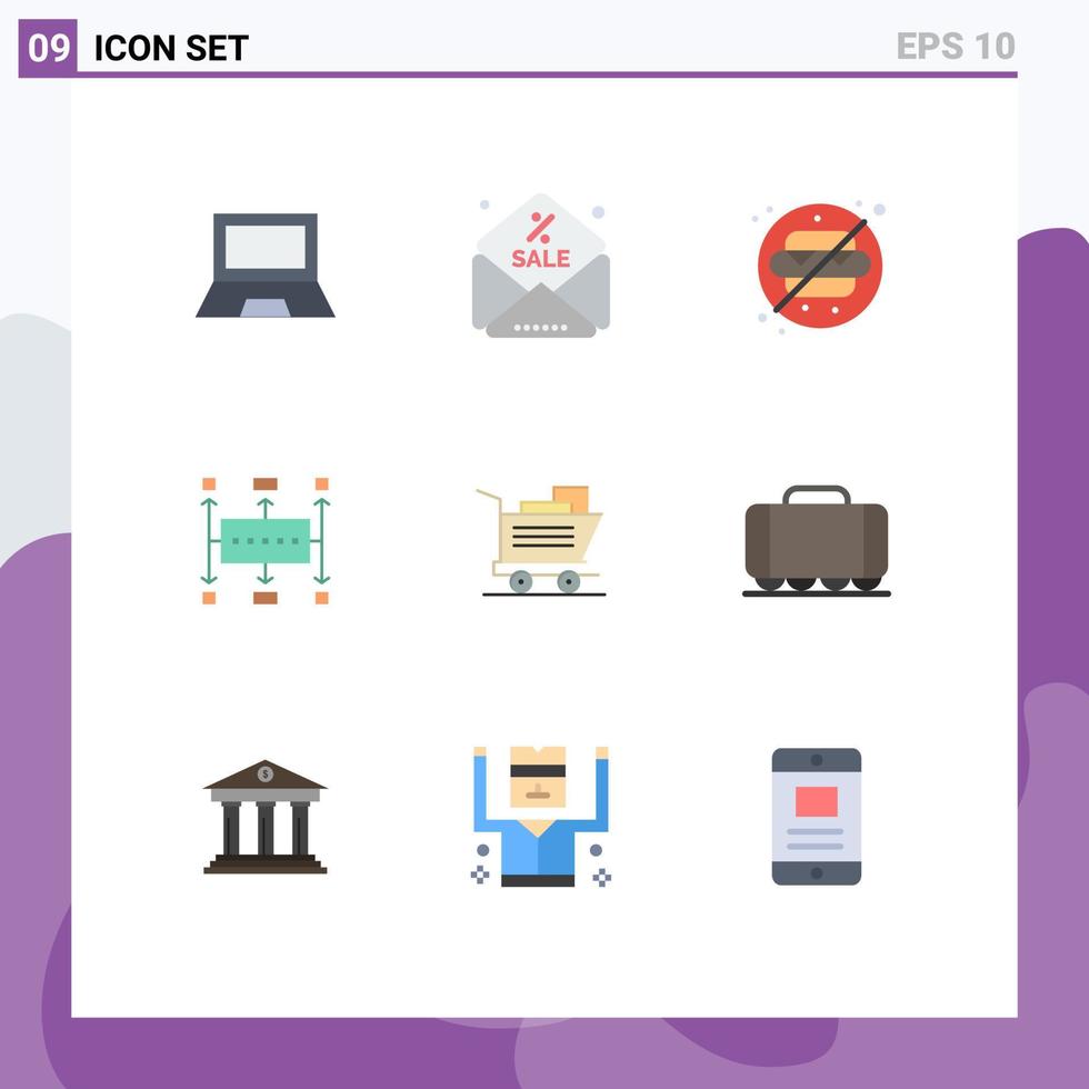 9 Universal Flat Color Signs Symbols of cart modern no food business workflow Editable Vector Design Elements