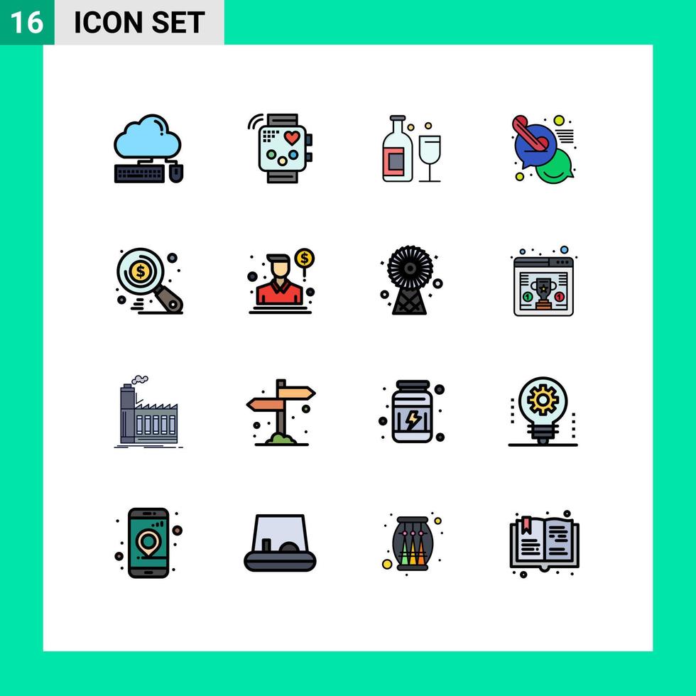 16 Flat Color Filled Line concept for Websites Mobile and Apps support chat heartbeat call drink Editable Creative Vector Design Elements