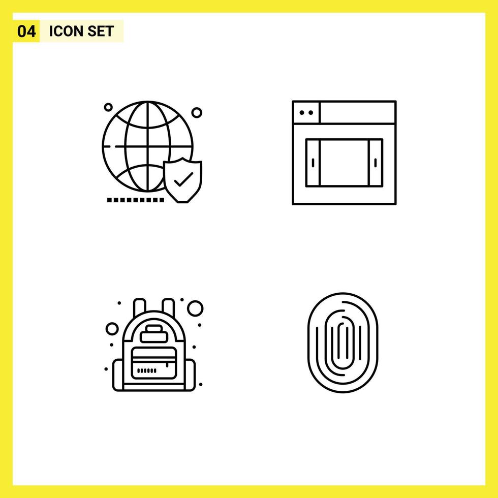 4 User Interface Line Pack of modern Signs and Symbols of globe bag world design fingerprint Editable Vector Design Elements