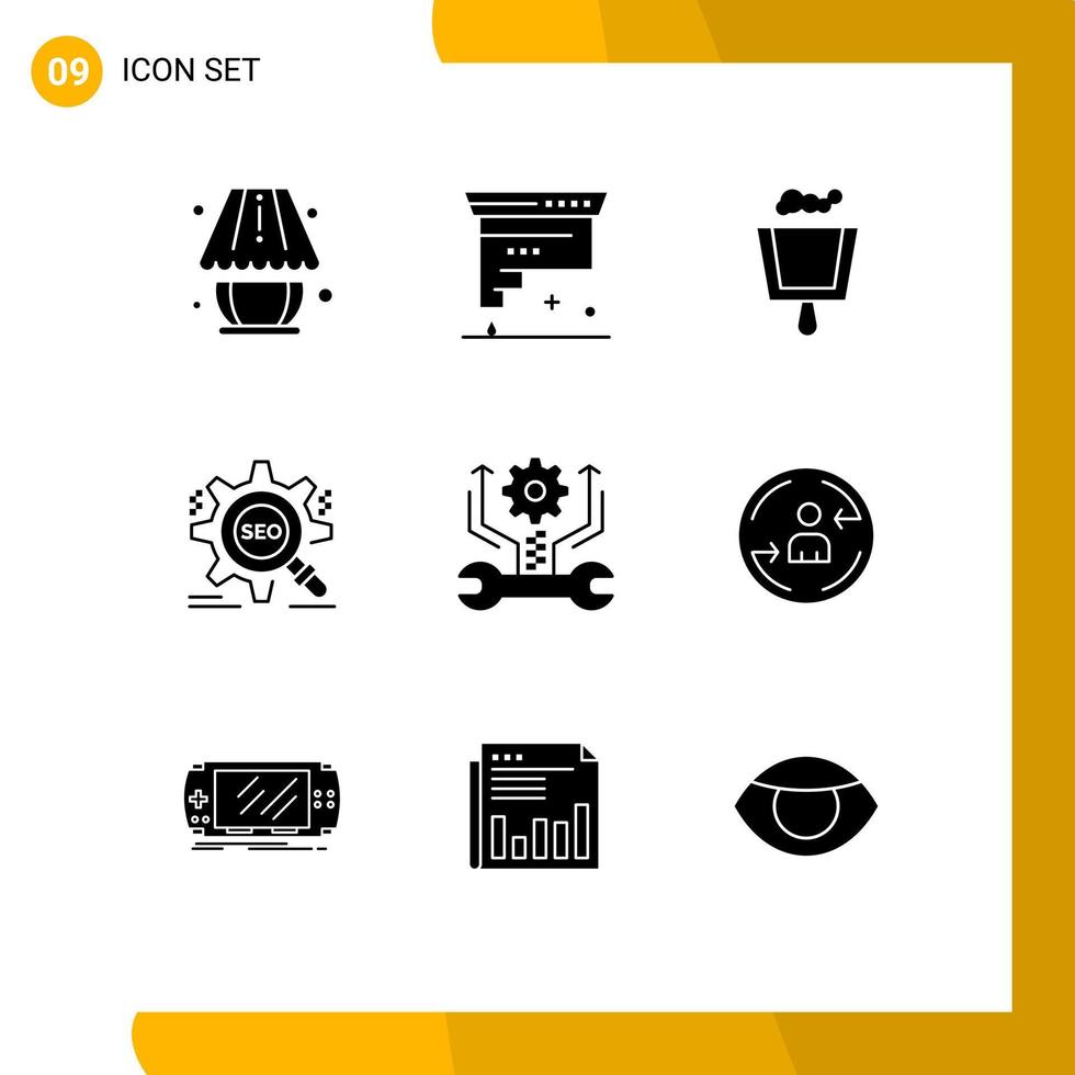 Pictogram Set of 9 Simple Solid Glyphs of control website ink target search Editable Vector Design Elements