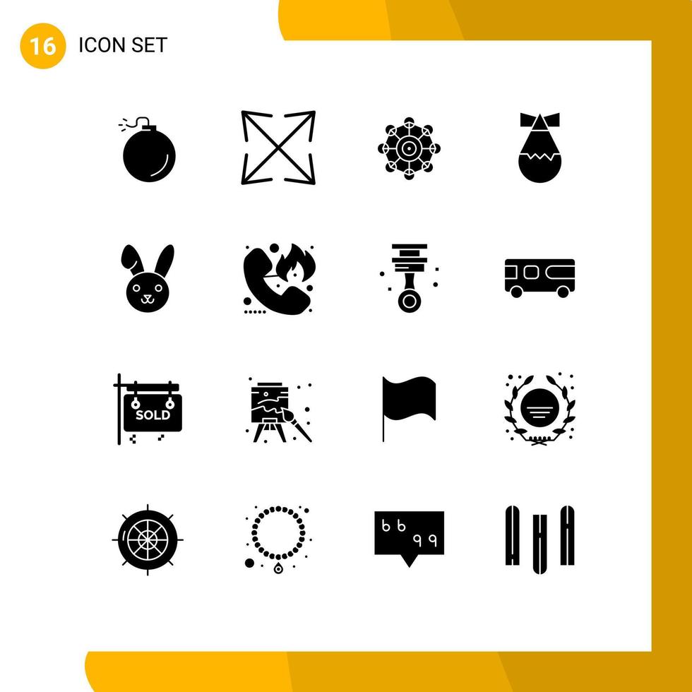 16 Thematic Vector Solid Glyphs and Editable Symbols of emergency rabbit machine learning easter weapon Editable Vector Design Elements