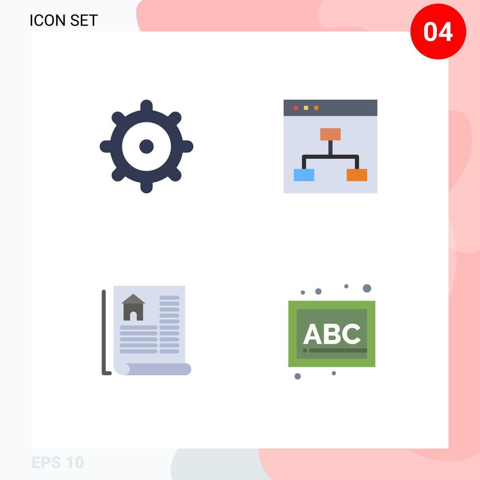 Mobile Interface Flat Icon Set of 4 Pictograms of gear real business team blocks Editable Vector Design Elements