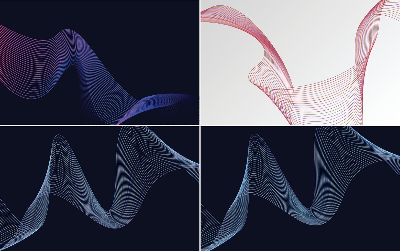 Set of 4 geometric wave pattern background Abstract waving line vector