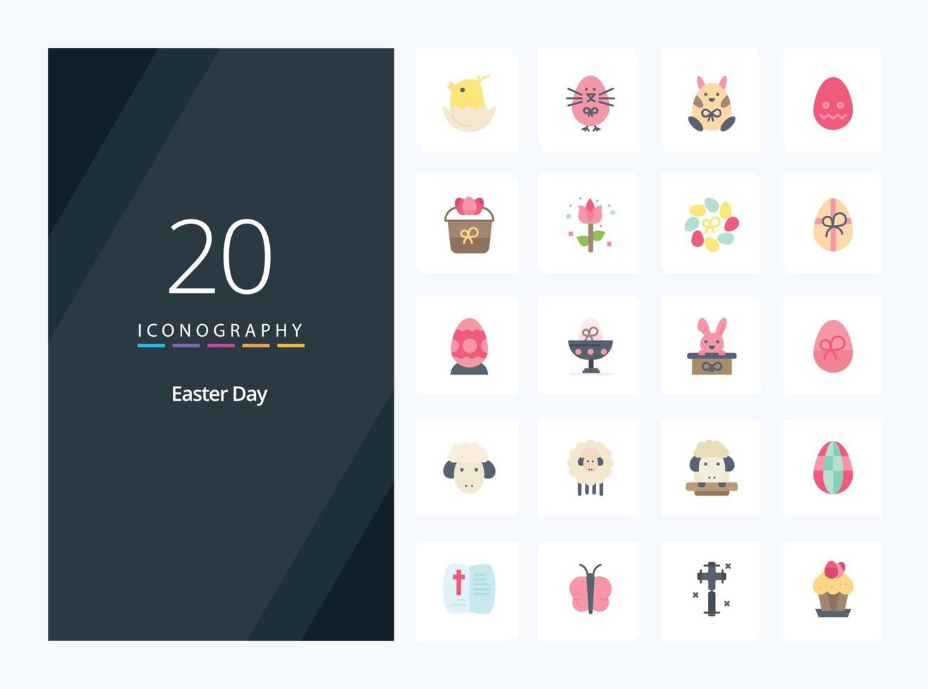 20 Easter Flat Color icon for presentation vector