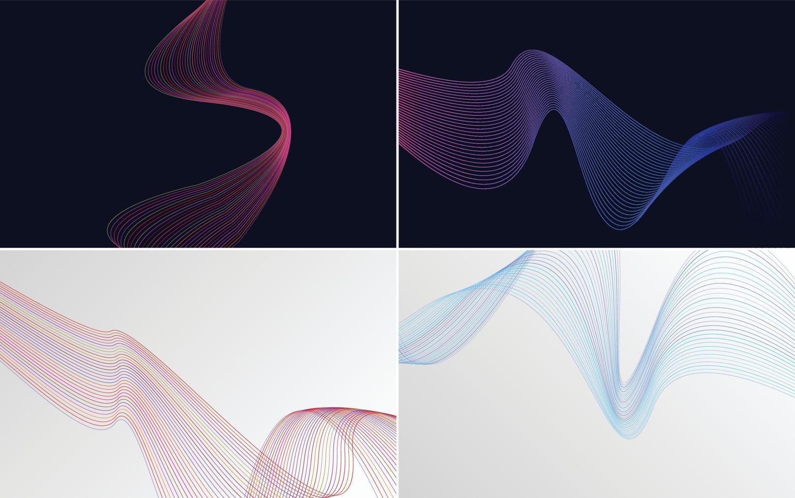 Set of 4 geometric wave pattern background Abstract waving line vector