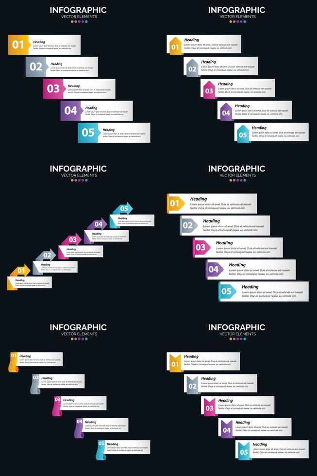 Vector 6 Infographics Pack Presentation slide template 5 Steps cycle diagrams and timelines