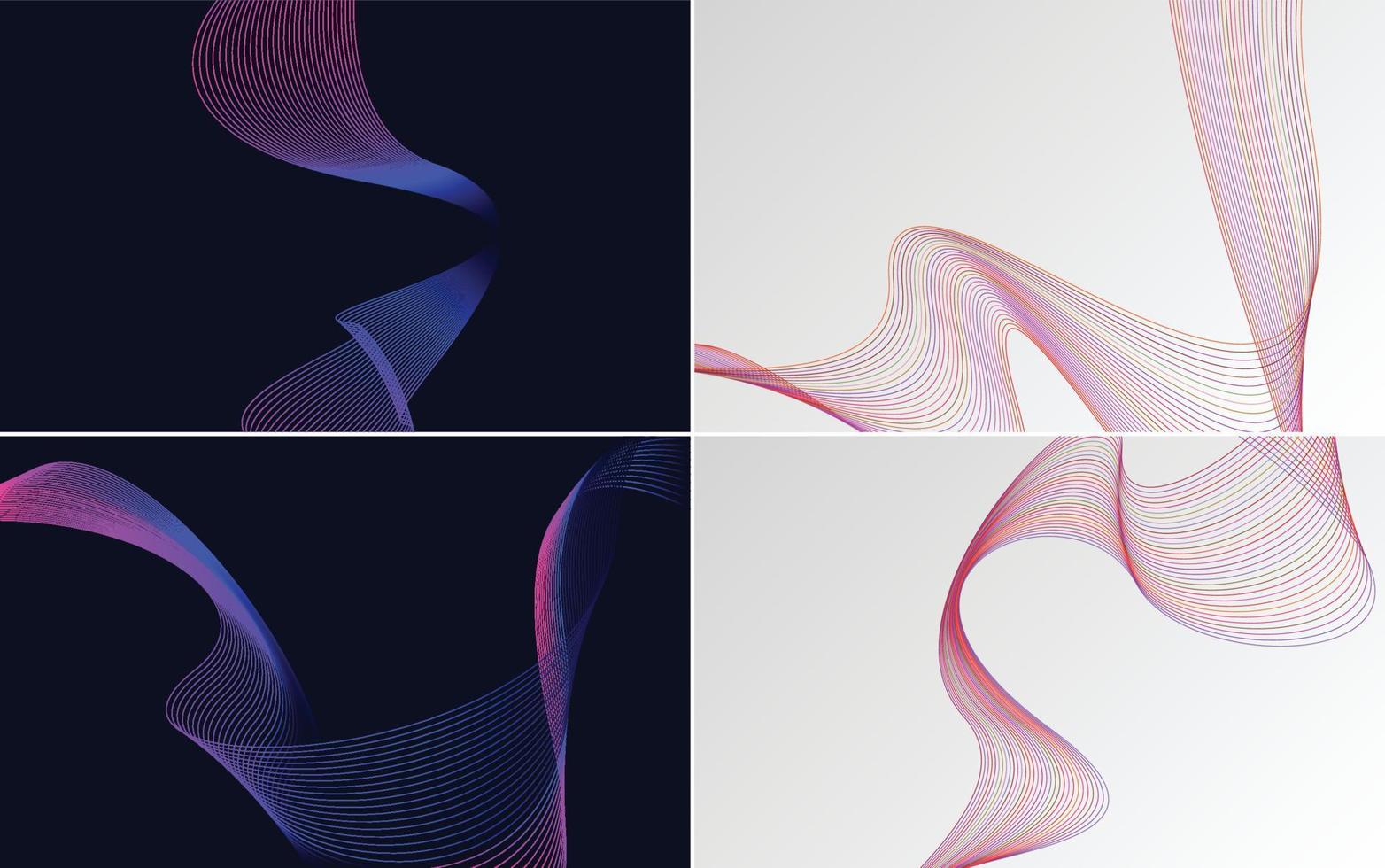 Set of 4 geometric wave pattern background Abstract waving line vector