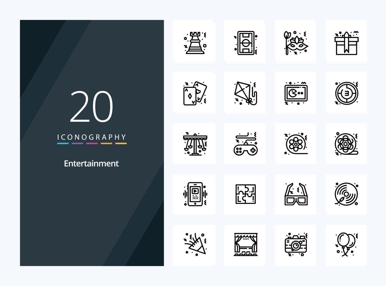 20 icono de esquema de entretenimiento para presentación vector