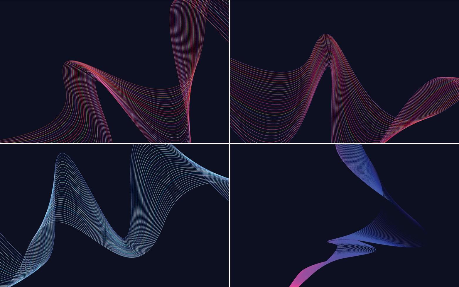 Set of 4 geometric wave pattern background Abstract waving line vector