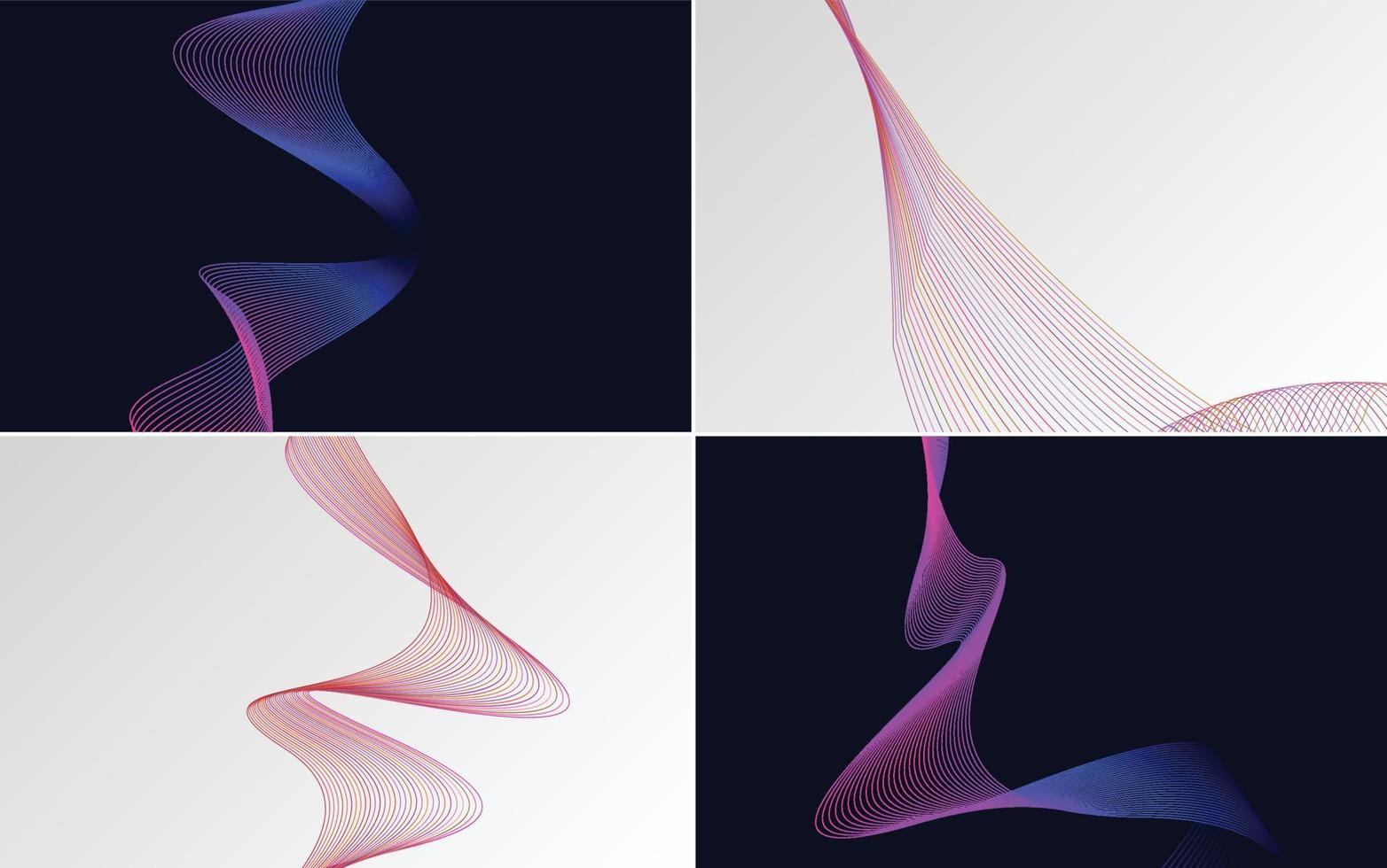 Set of 4 geometric wave pattern background Abstract waving line vector