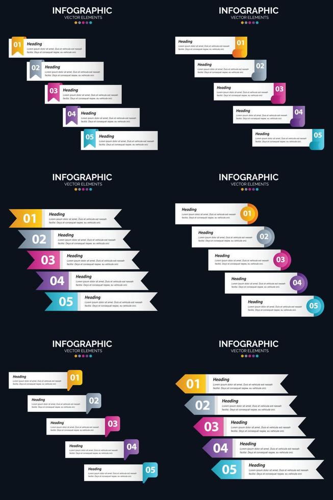 Vector 6 Infographics Pack Presentation slide template 5 Steps cycle diagrams and timelines