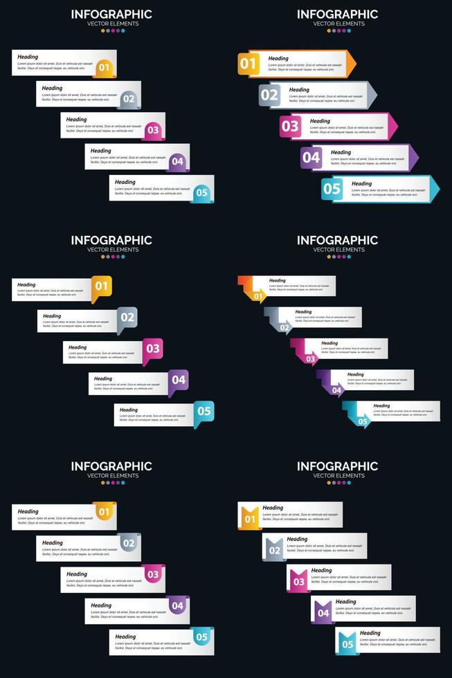 Vector 6 Infographics Pack Presentation slide template 5 Steps cycle diagrams and timelines