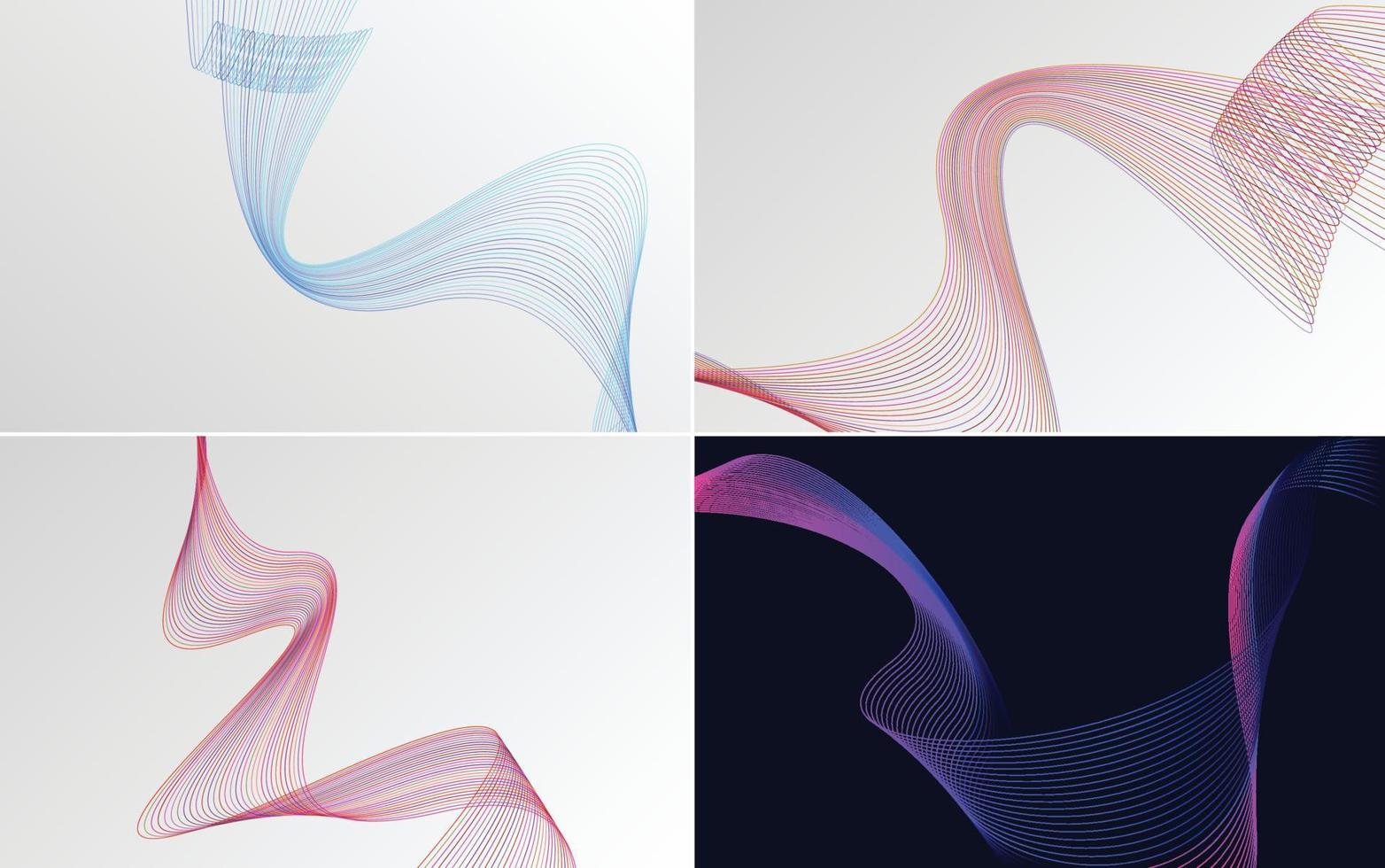 Set of 4 geometric wave pattern background Abstract waving line vector