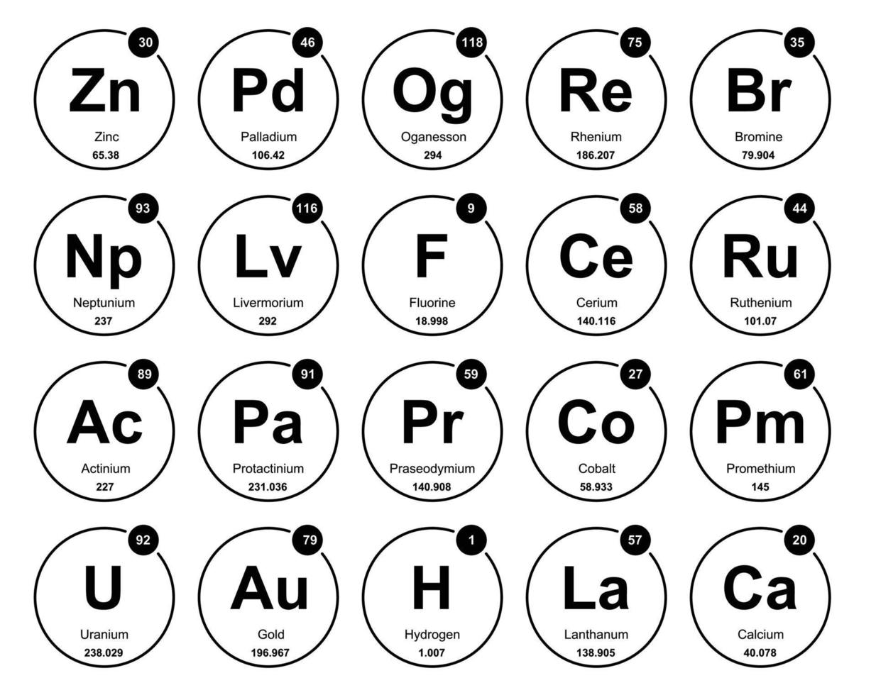 20 Preiodic table of the elements Icon Pack Design vector