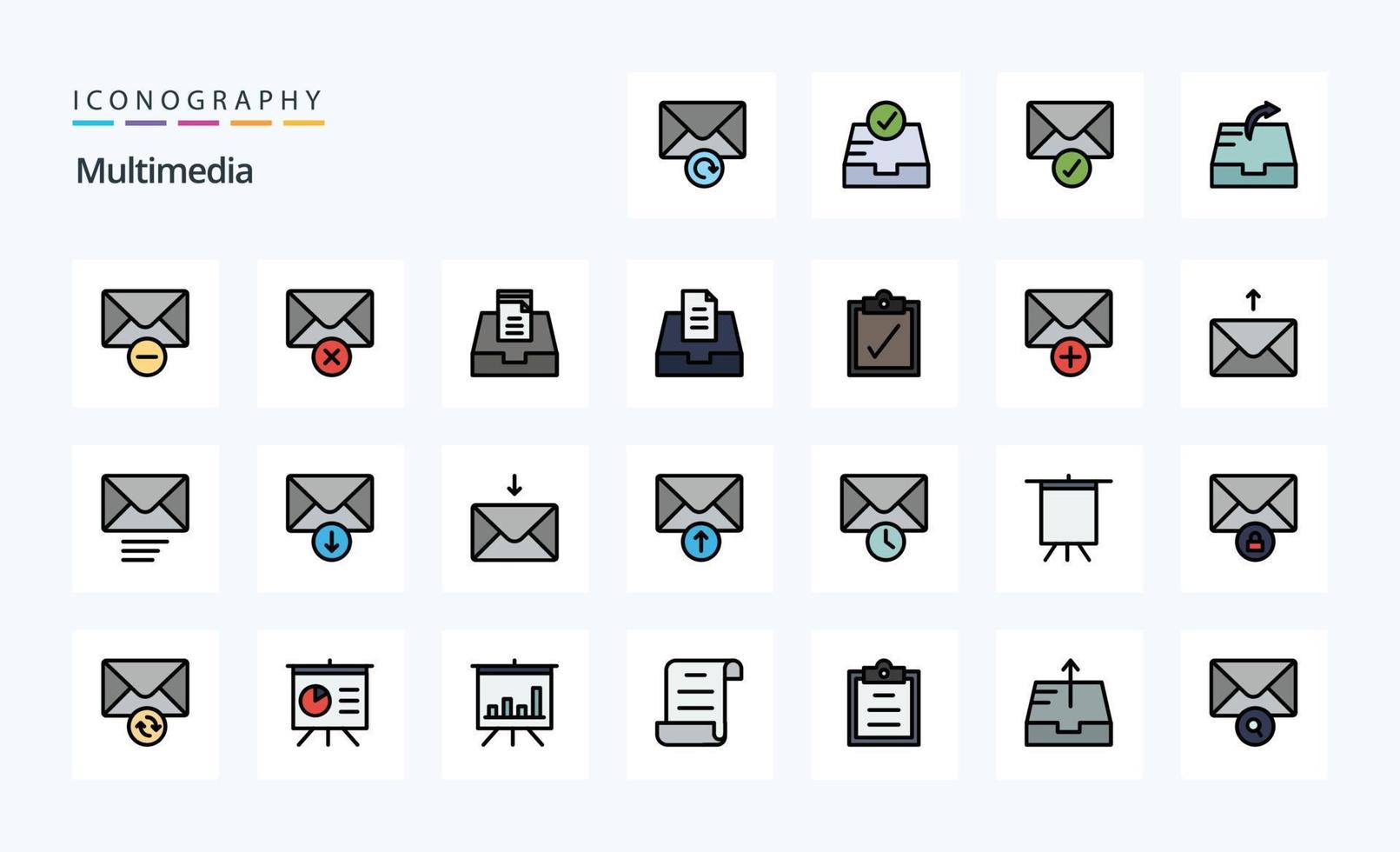 25 Multimedia Line Filled Style icon pack vector