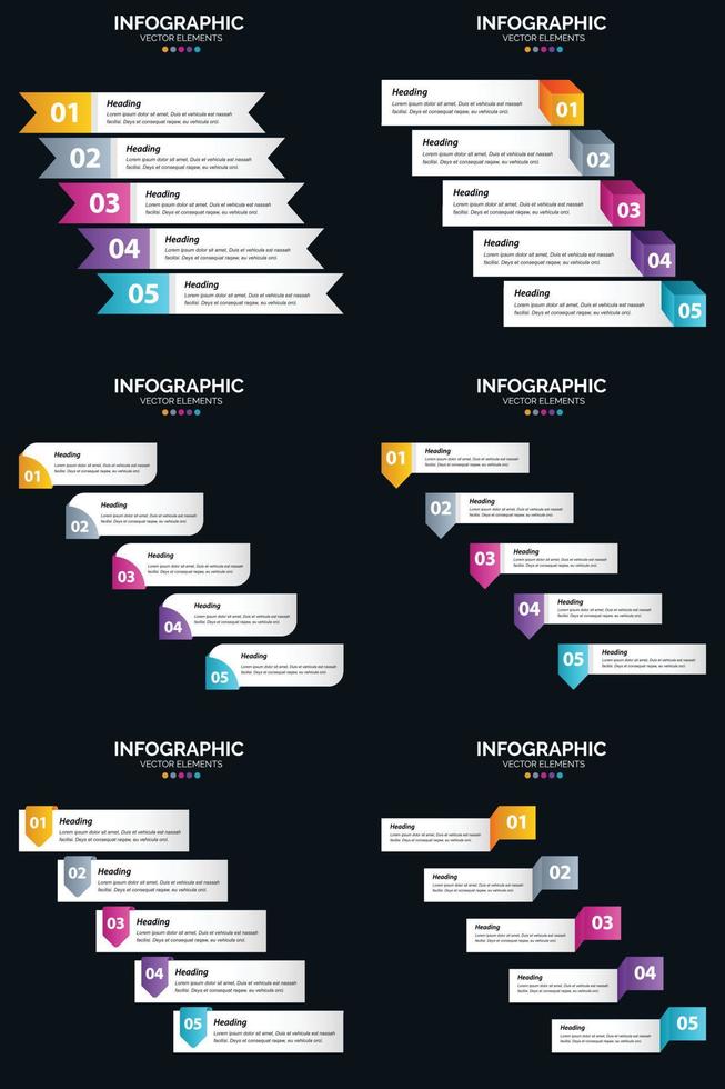 Vector 6 Infographics Pack Presentation slide template 5 Steps cycle diagrams and timelines