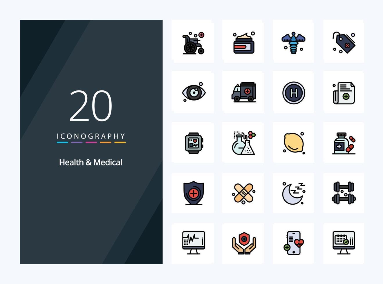20 Health And Medical line Filled icon for presentation vector