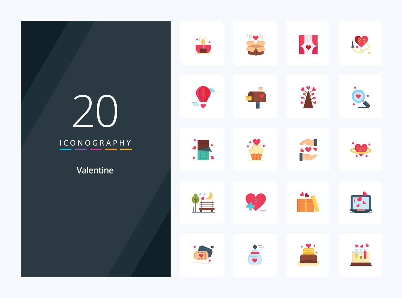 20 icono de color plano de San Valentín para presentación vector