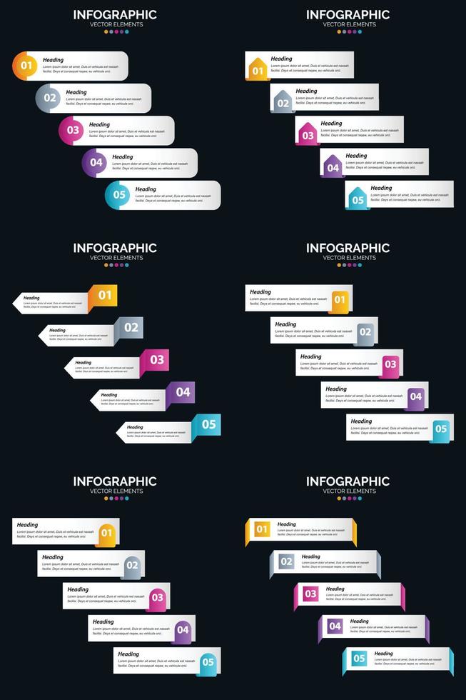Vector 6 Infographics Pack Presentation slide template 5 Steps cycle diagrams and timelines