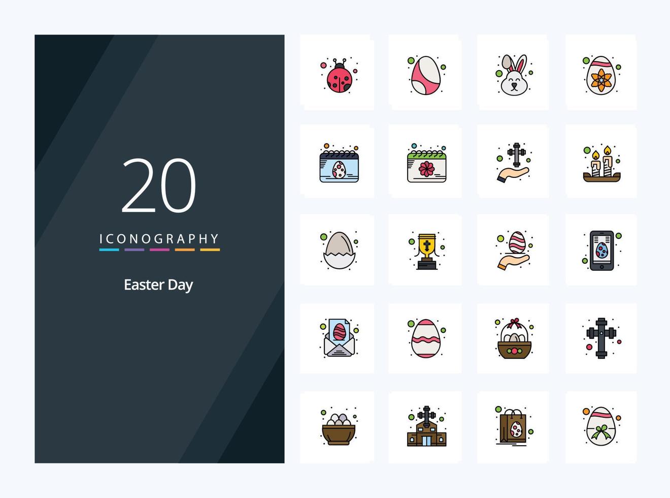 20 icono lleno de línea de pascua para presentación vector