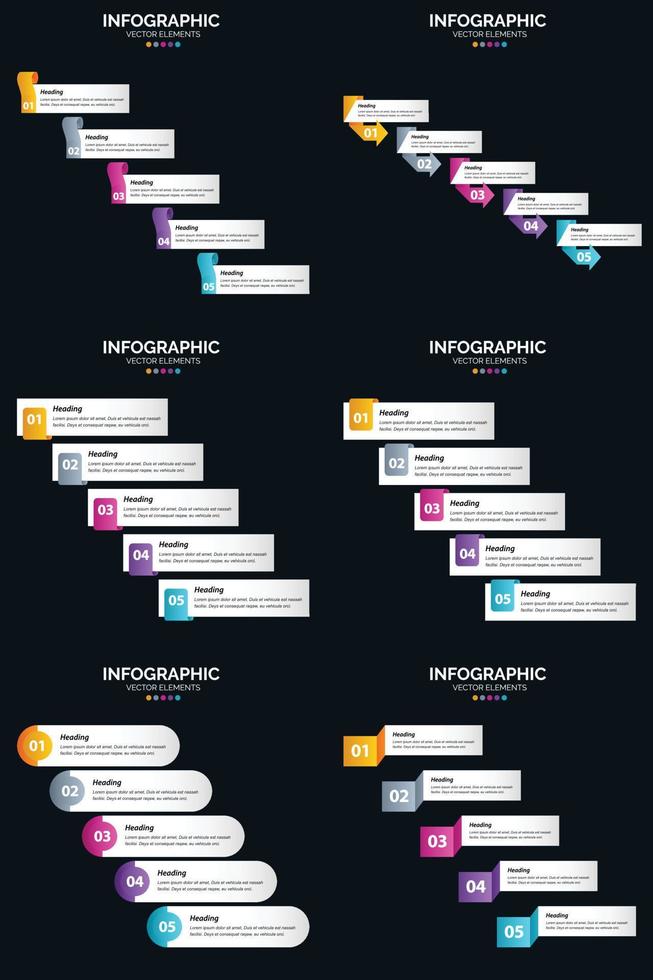 Vector 6 Infographics Pack Presentation slide template 5 Steps cycle diagrams and timelines