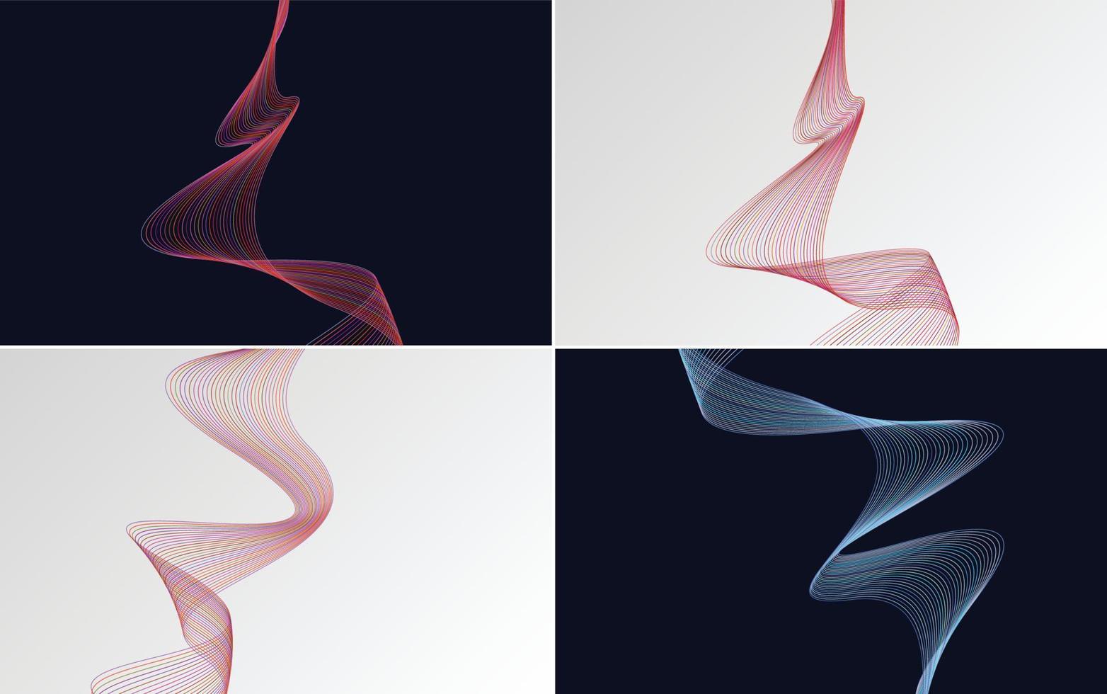 Set of 4 geometric wave pattern background Abstract waving line vector