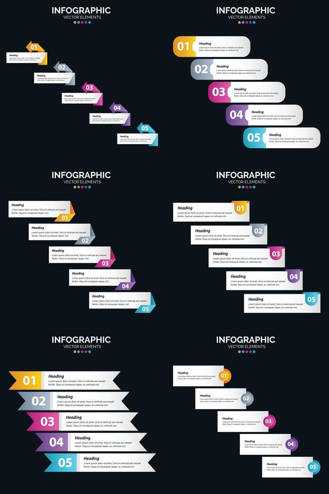 Vector 6 Infographics Pack Presentation slide template 5 Steps cycle diagrams and timelines