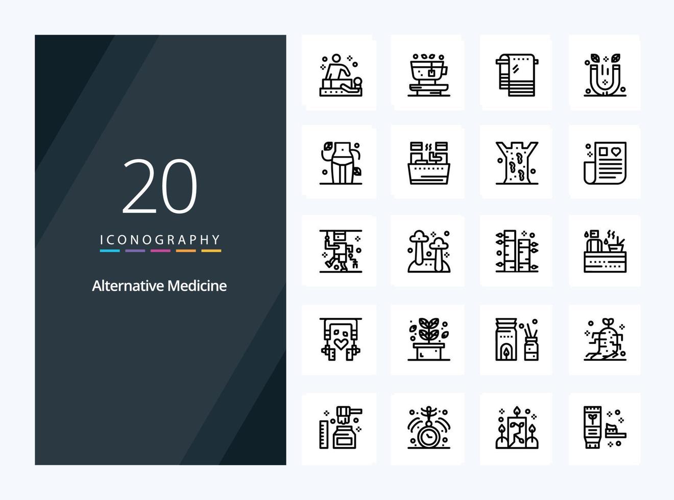 20 Alternative Medicine Outline icon for presentation vector