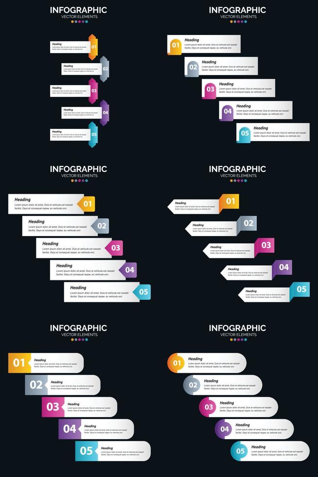 Vector 6 Infographics Pack Presentation slide template 5 Steps cycle diagrams and timelines