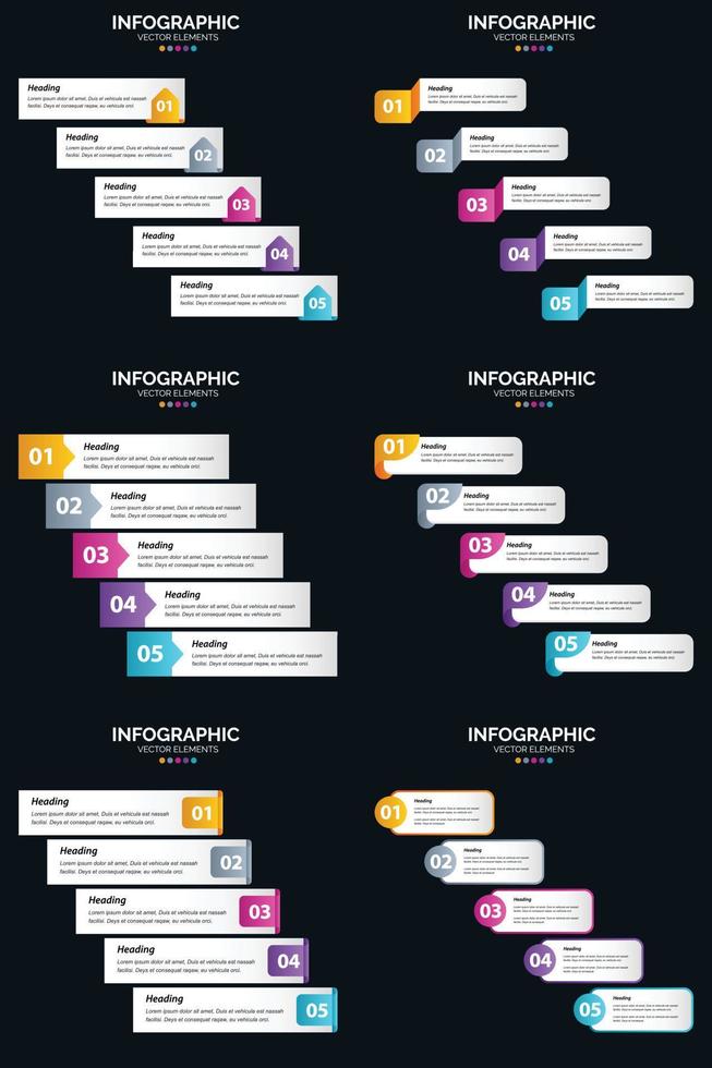 Vector 6 Infographics Pack Presentation slide template 5 Steps cycle diagrams and timelines