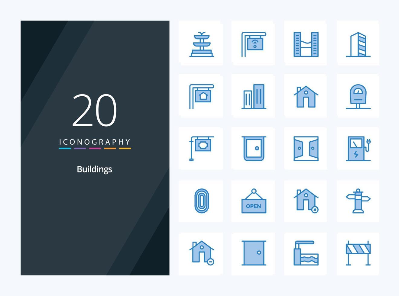 20 Buildings Blue Color icon for presentation vector