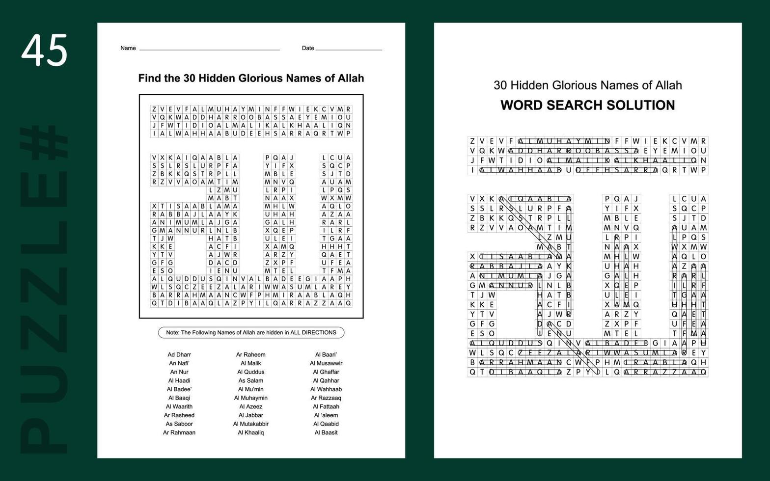 namegodasmaularabicreligionword puzzleEducationalcrosswordenglishactivitykids sheetbrainteaserquizsearch taskactivity challengeworksheet vector