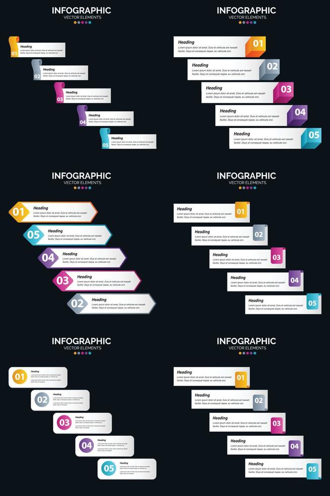 Vector 6 Infographics Pack Presentation slide template 5 Steps cycle diagrams and timelines
