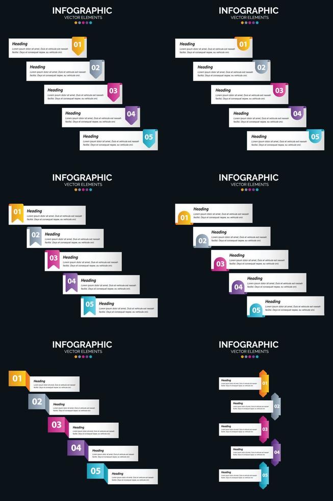 Vector 6 Infographics Pack Presentation slide template 5 Steps cycle diagrams and timelines