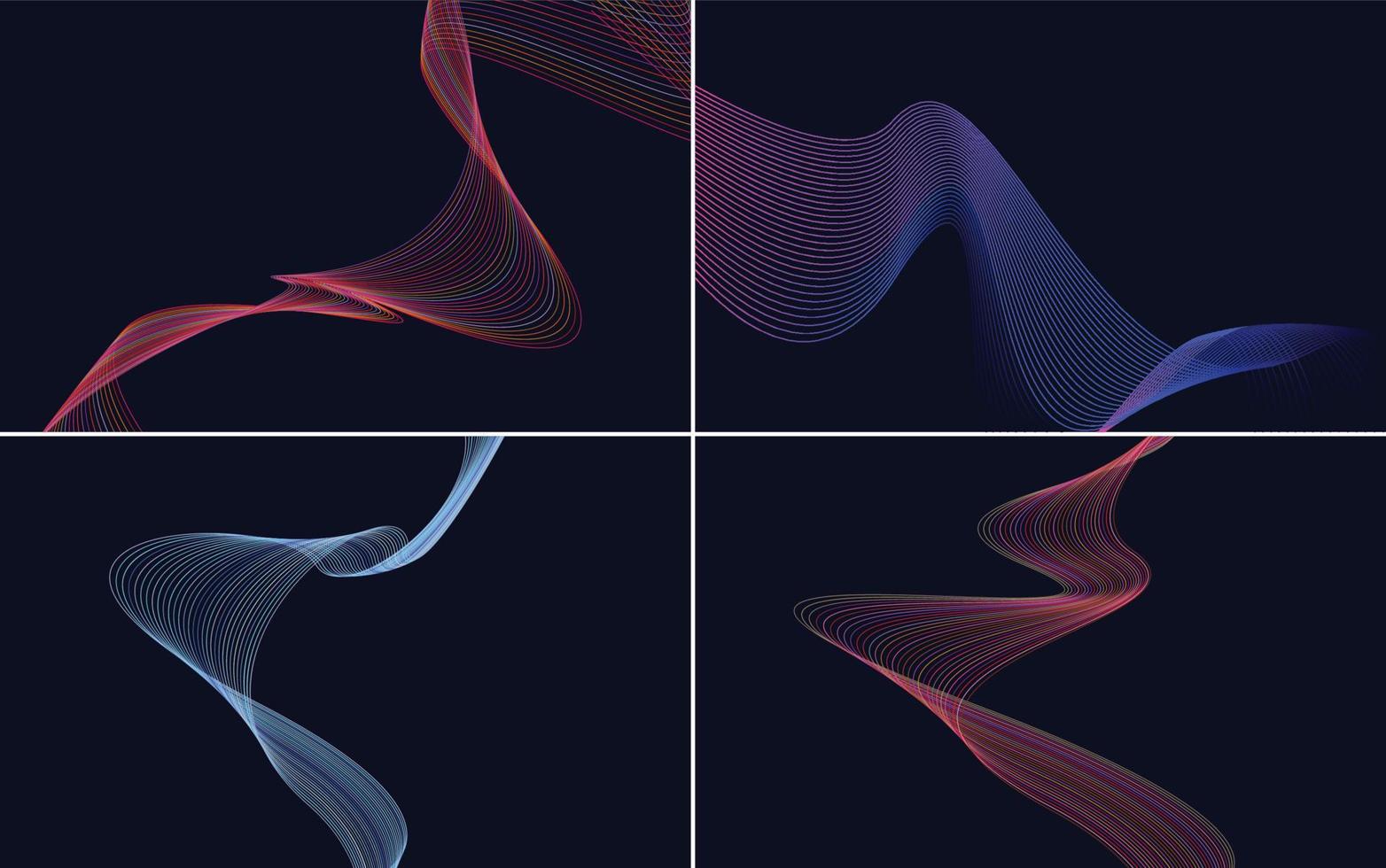 Set of 4 geometric wave pattern background Abstract waving line vector