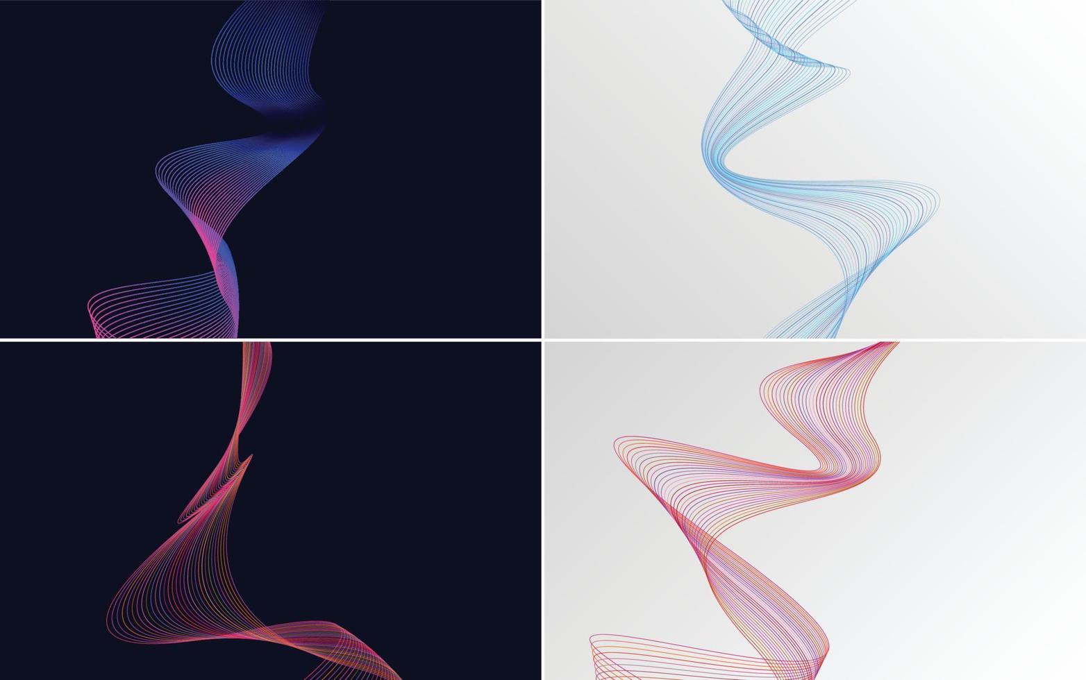 Set of 4 geometric wave pattern background Abstract waving line vector