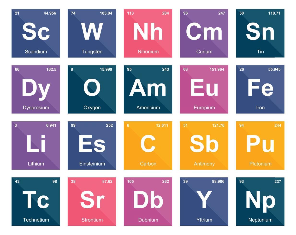 diseño de paquete de iconos de 20 tablas preiodicas de los elementos vector