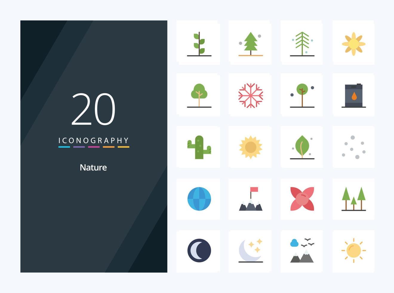 20 Nature Flat Color icon for presentation vector